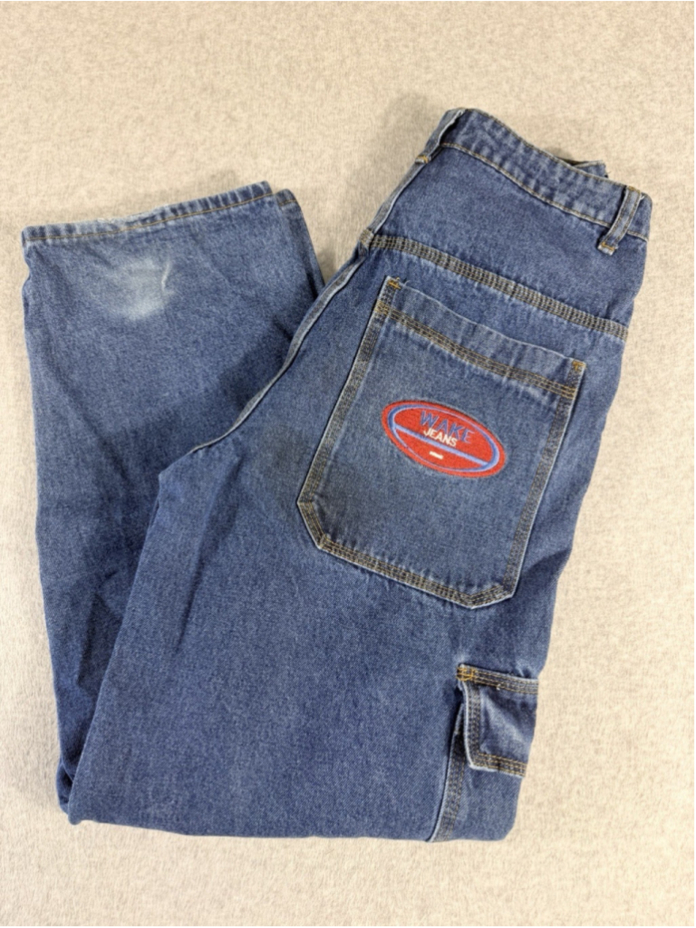 Womens Baggy Cargo Jeans M Blue Wide Leg Y2K Skater Denim Pants 6